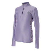 Angled front view of the purple Equinavia Lena Kids Long Sleeve Quarter Zip on a white background