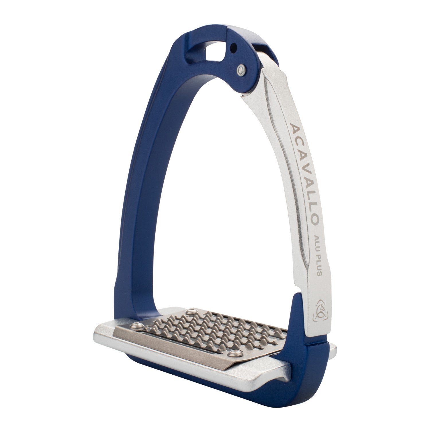 View of the Blue Acavallo Arena AluPlus 2.0 Stirrup on a plain background