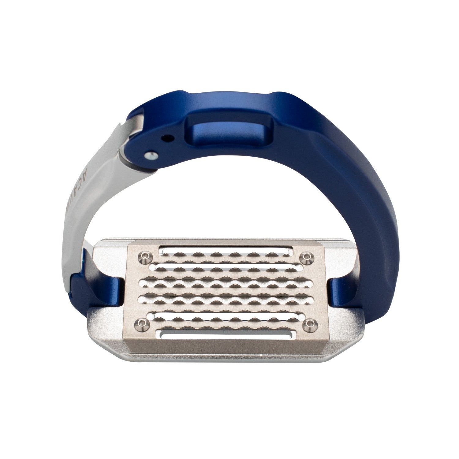 Top view of the Blue Acavallo Arena AluPlus 2.0 Stirrup on a plain background