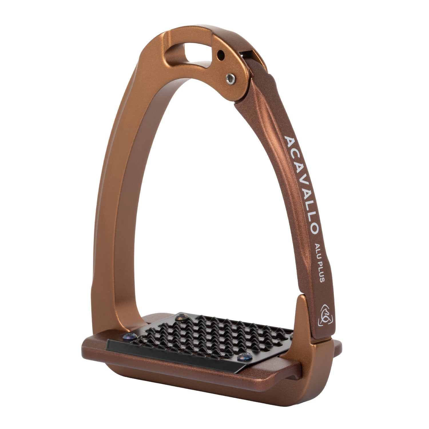 View of the Bronze/Brown Acavallo Arena AluPlus 2.0 Stirrup on a white background