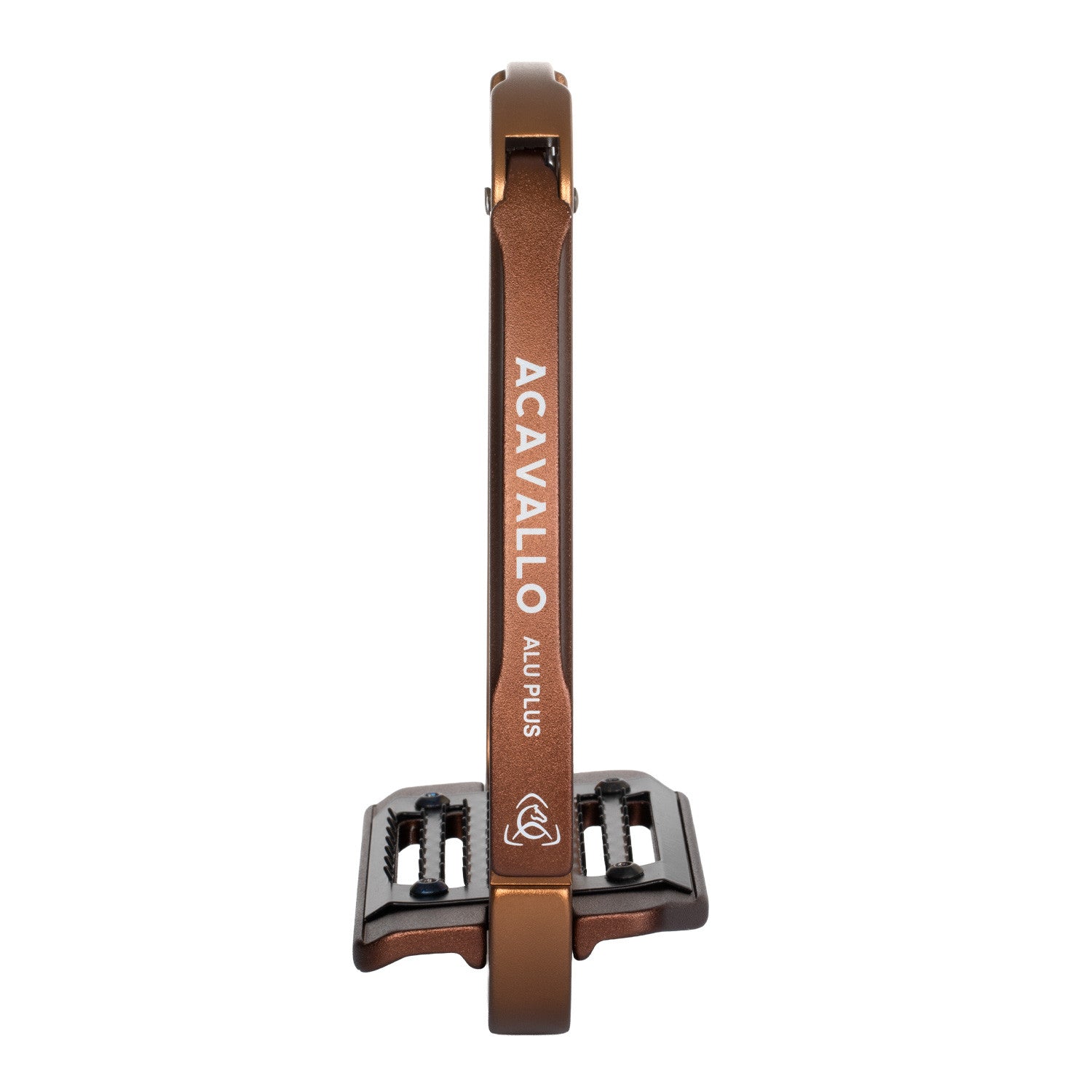 Side view of the Bronze/Brown Acavallo Arena AluPlus 2.0 Stirrup on a white background