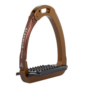 Angled view of the Bronze/Brown Acavallo Arena AluPlus 2.0 Stirrup on a plain background