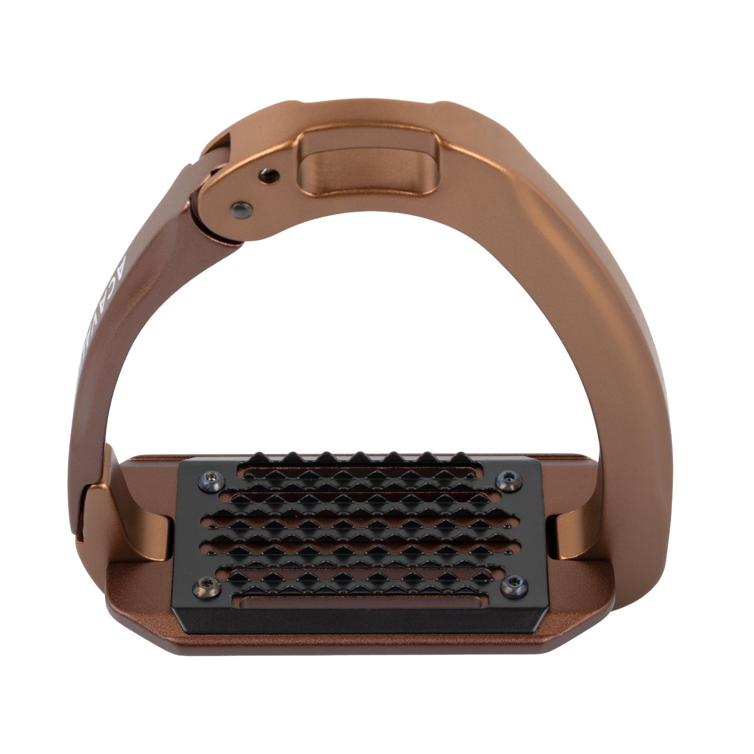 Top view of the Bronze/Brown Acavallo Arena AluPlus 2.0 Stirrup on a plain background
