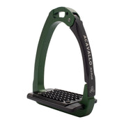 View of the Hunter Green Acavallo Arena AluPlus 2.0 Stirrup on a plain background