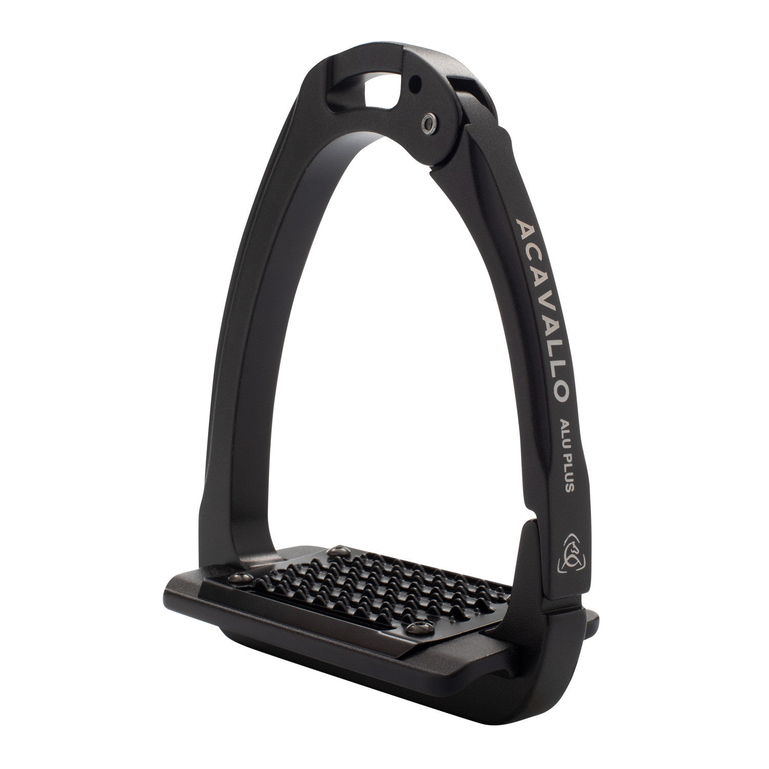 View of the Total Black Acavallo Arena AluPlus 2.0 Stirrup on a plain background