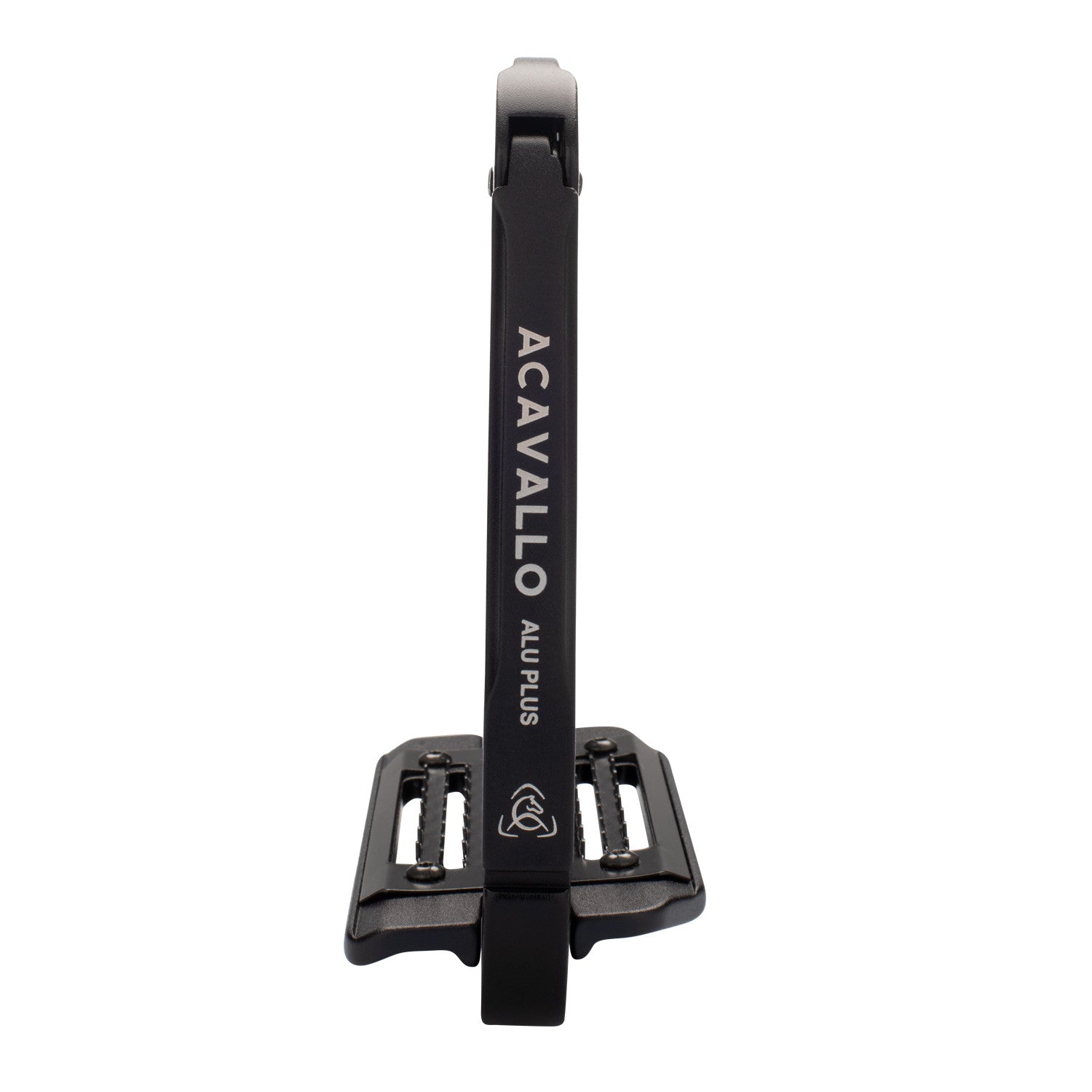Side view of the Total Black Acavallo Arena AluPlus 2.0 Stirrup on a plain background