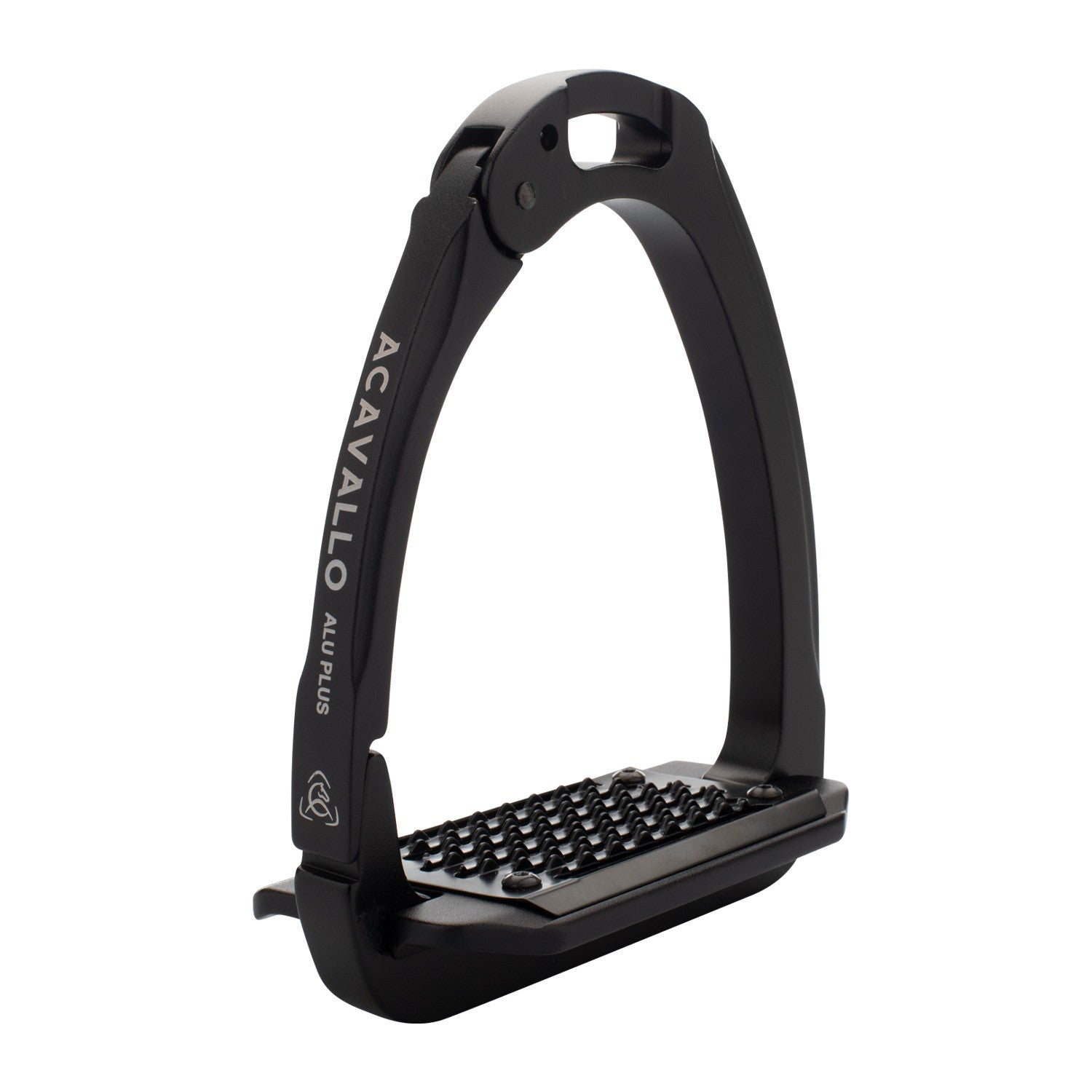 View of the Total Black Acavallo Arena AluPlus 2.0 Stirrup on a plain background