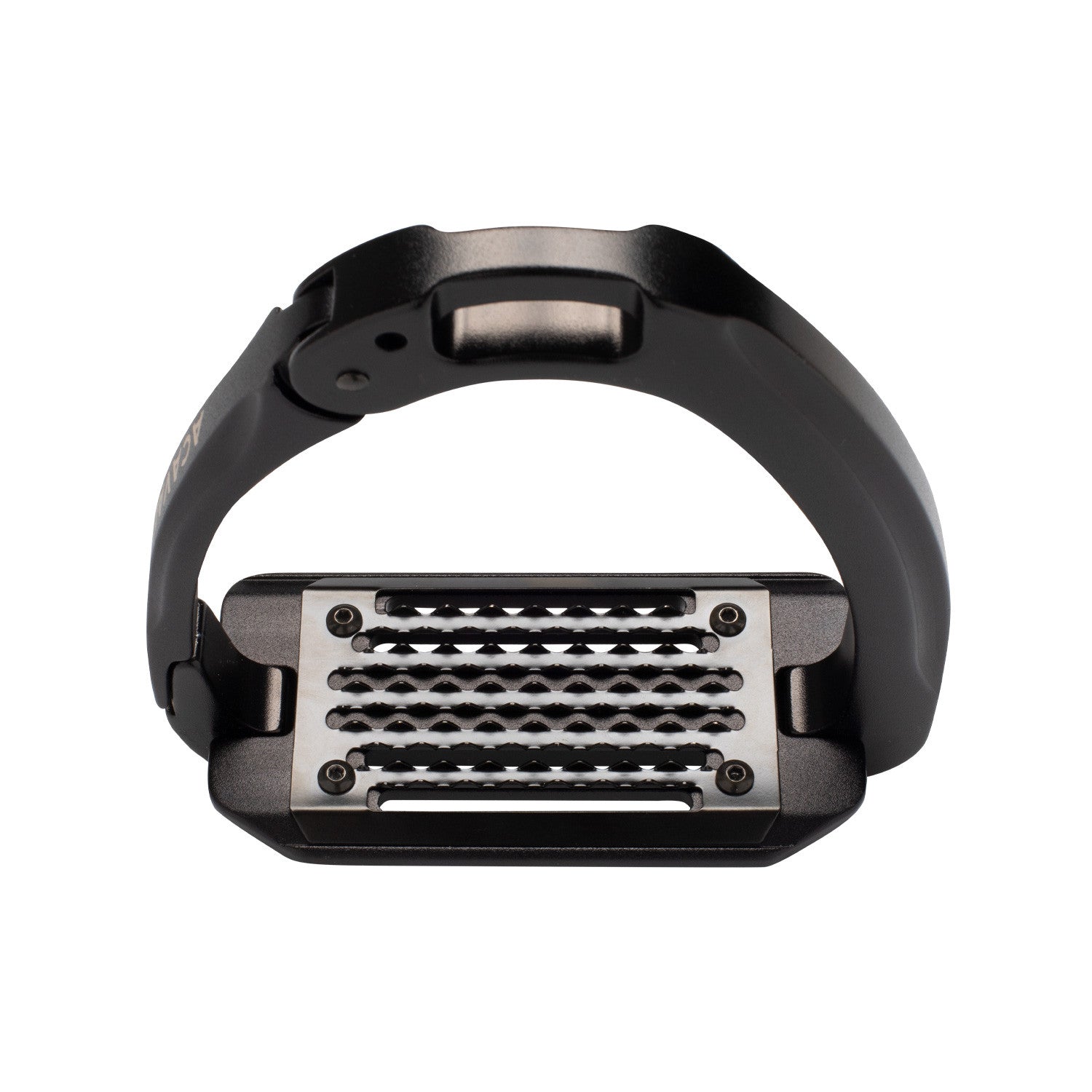 Top view of the Total Black Acavallo Arena AluPlus 2.0 Stirrup on a plain background