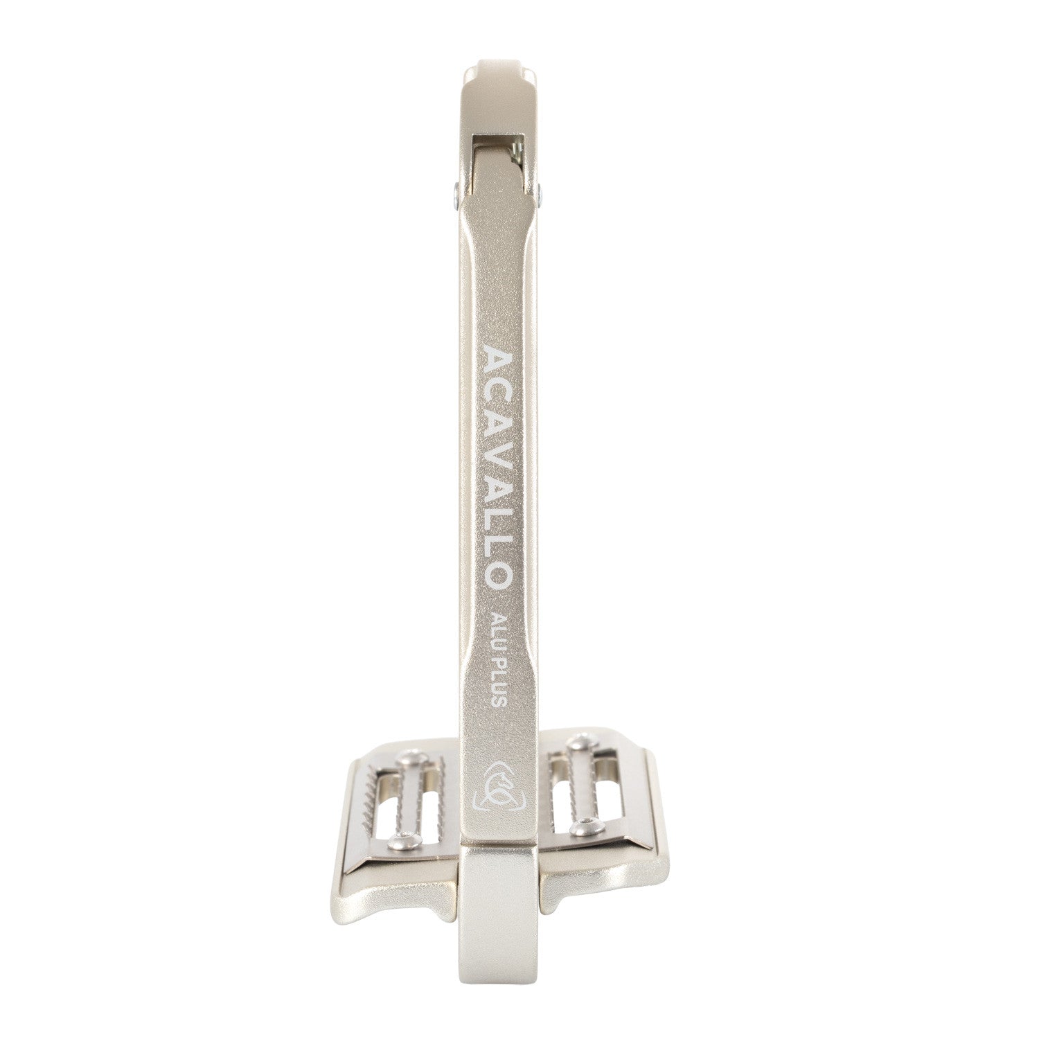 Side view of the Total Solar Titanium Acavallo Arena AluPlus 2.0 Stirrup on a plain background