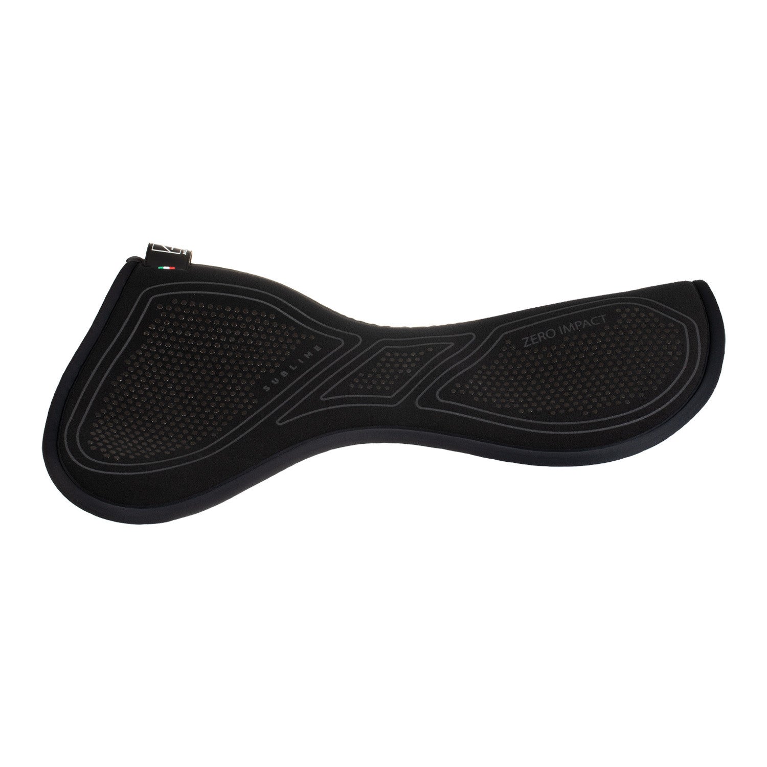 Side view of the Total Black Acavallo Sublime Zero Impact Slim Half Pad on a plain background