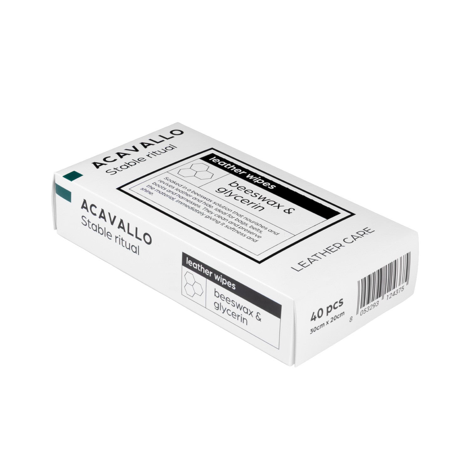 View of a package of the Acavallo Beeswax Leather Wipes on a white background