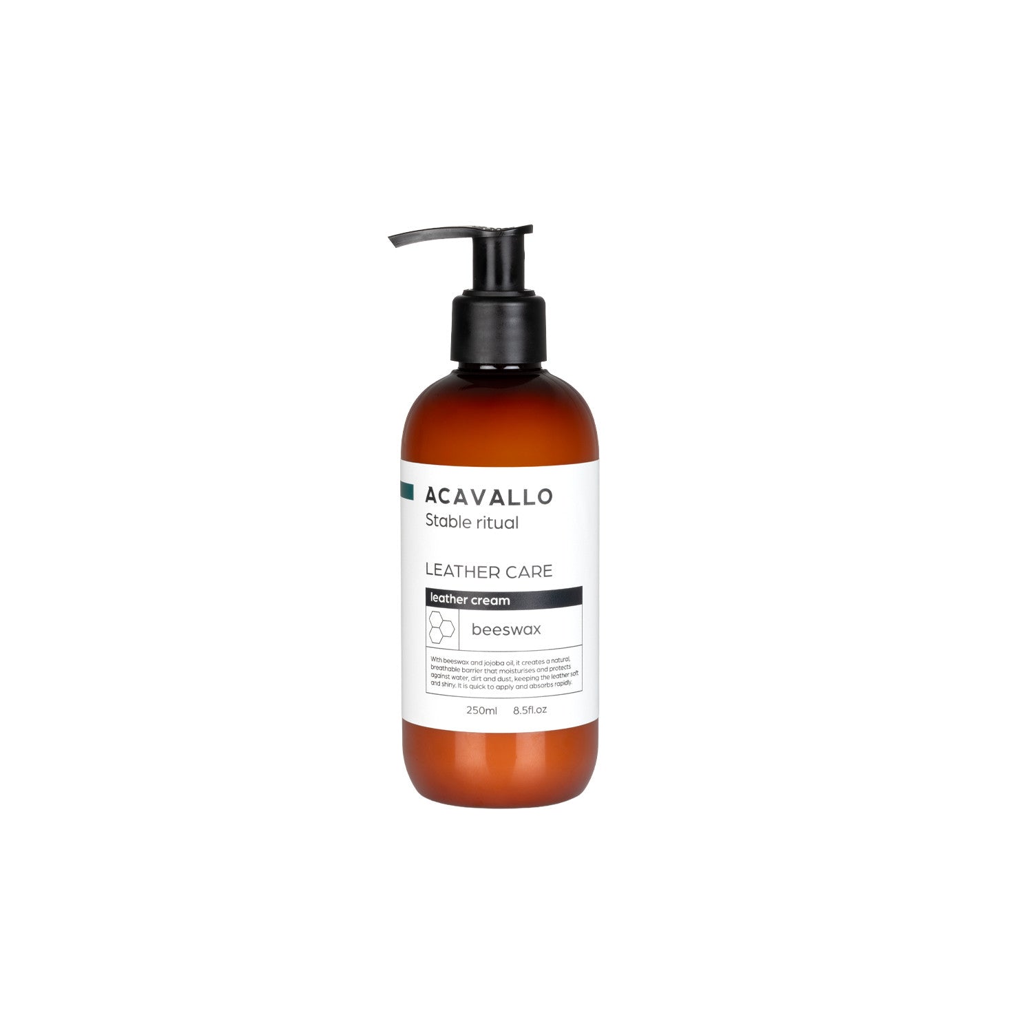 Front view of a bottle of Acavallo Beeswax Leather Cream on a white background