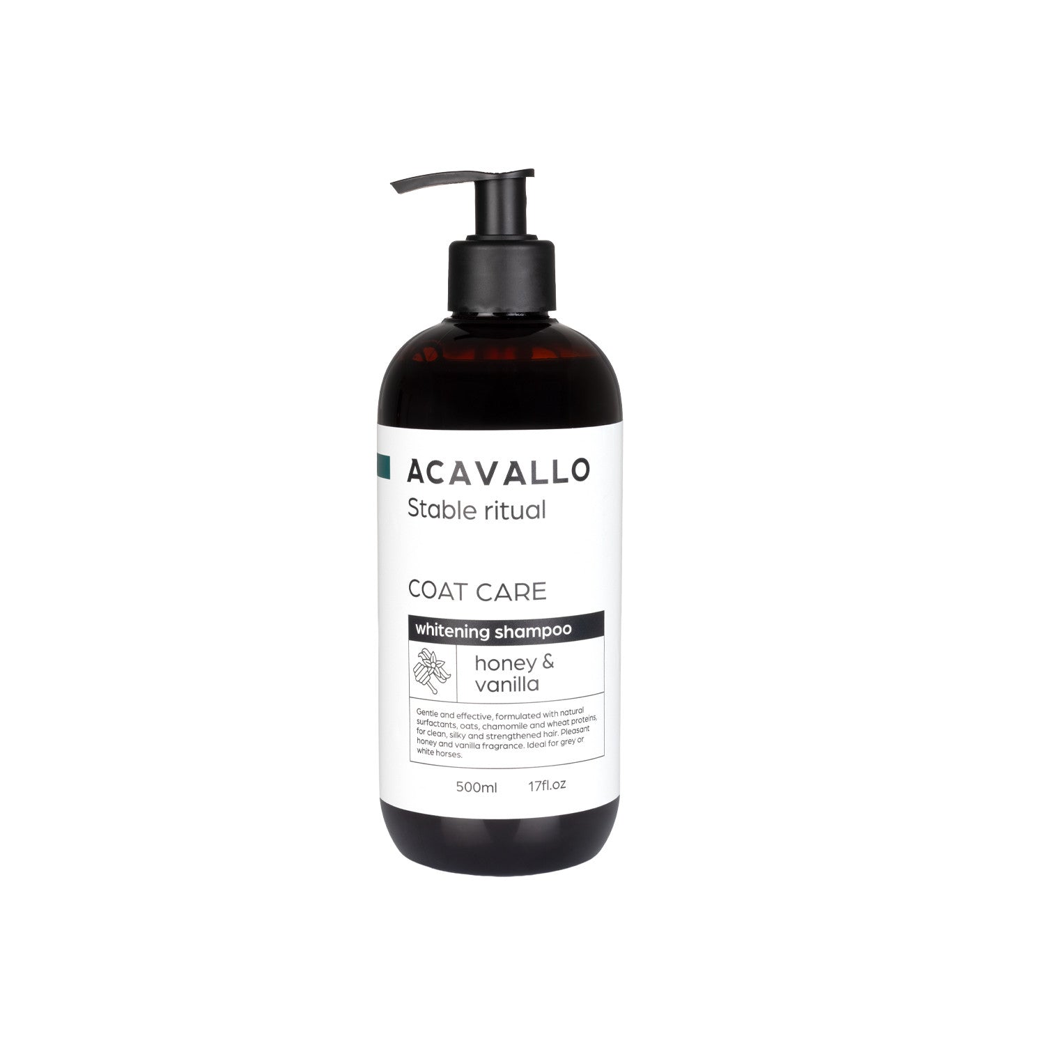 Front view of the Acavallo Honey and Vanilla Shampoo for Grey Horses on a white background