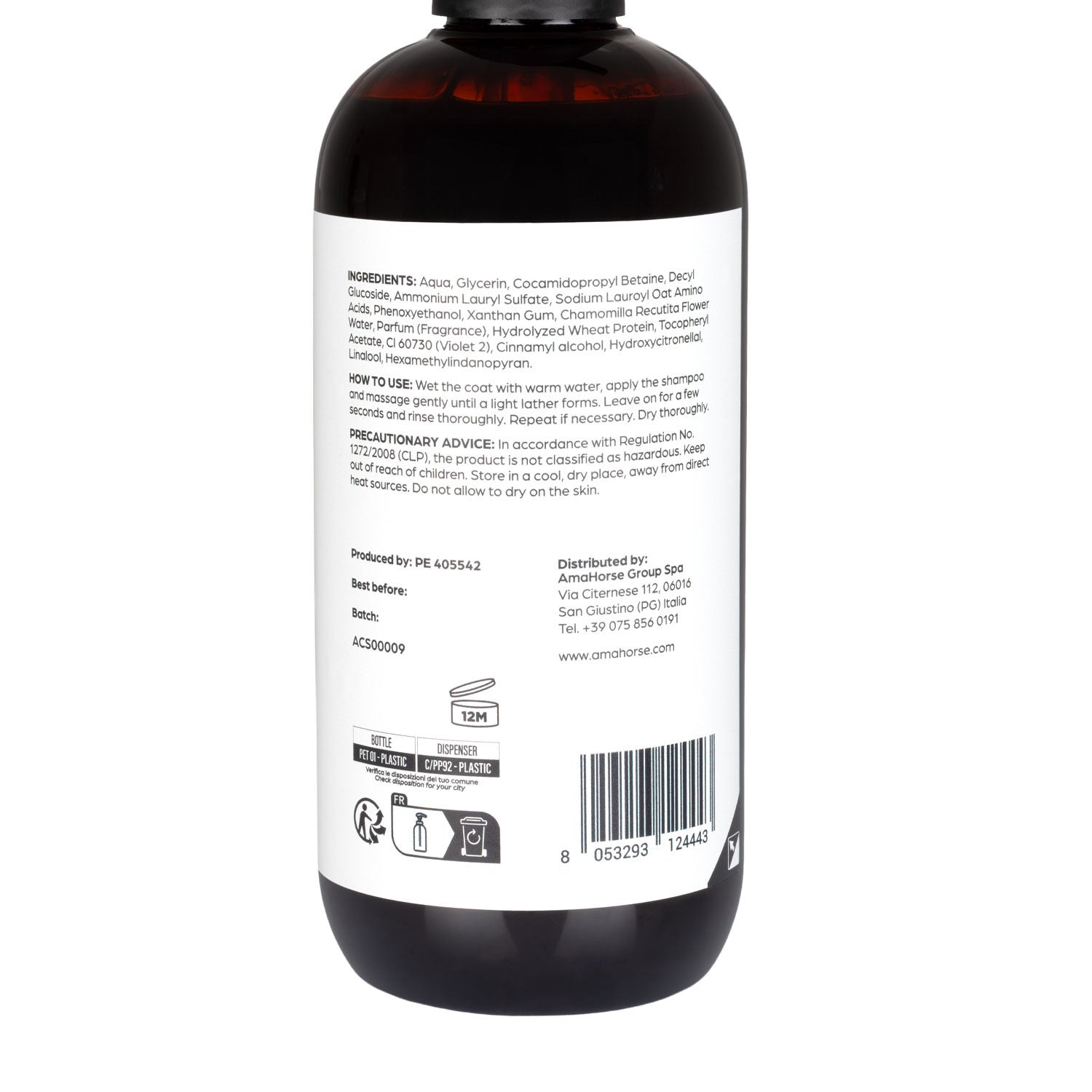 Back view of the Acavallo Honey and Vanilla Shampoo for Grey Horses on a white background