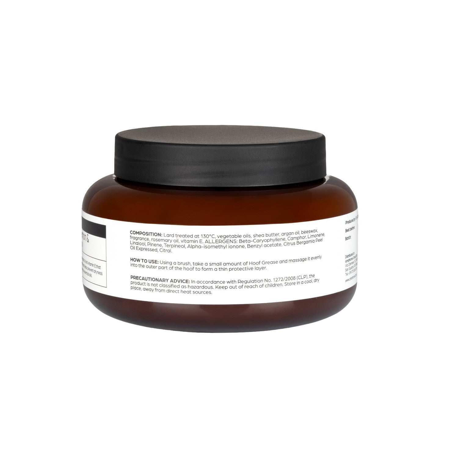 Back view of a jar of Acavallo Argan Hoof Grease on a white background