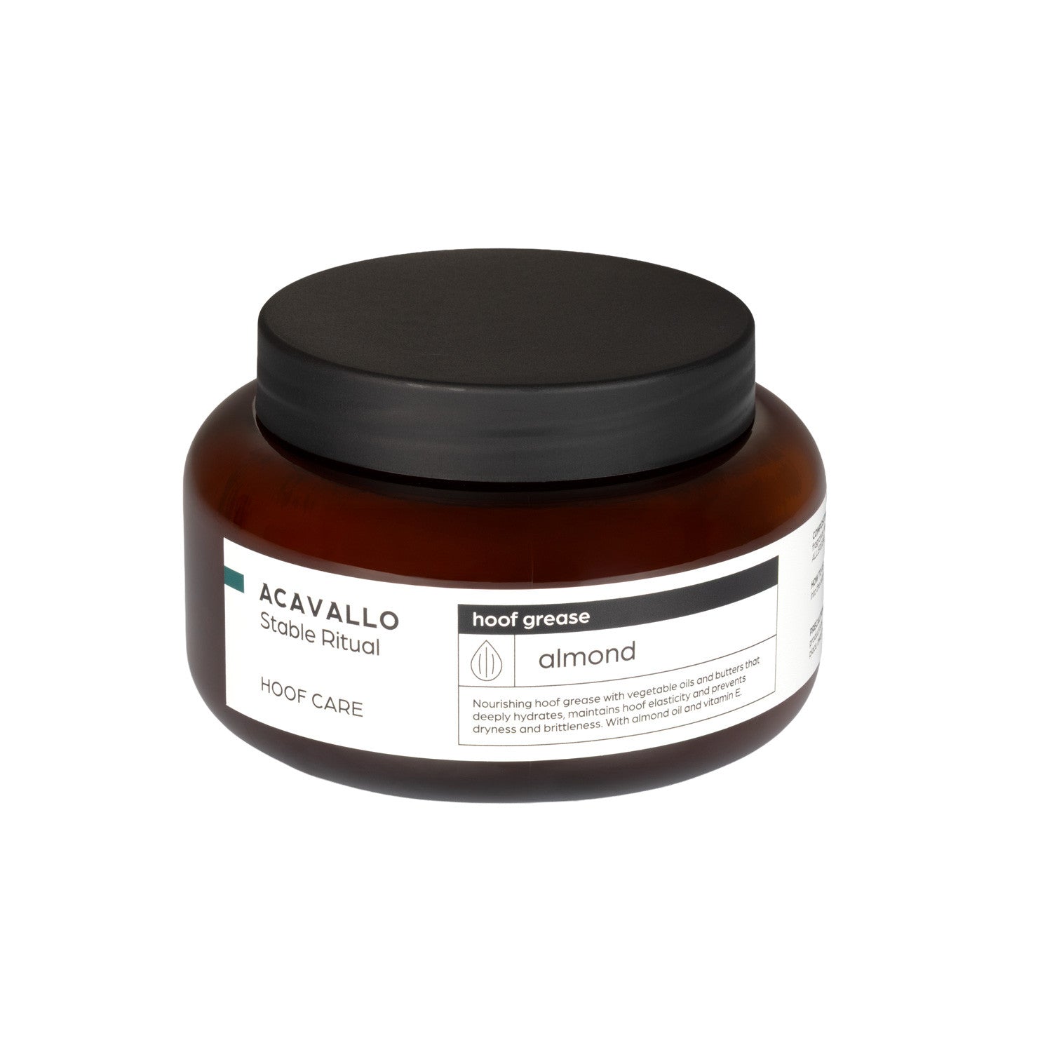 Front view of a jar of Acavallo Almond Hoof Grease on a white background