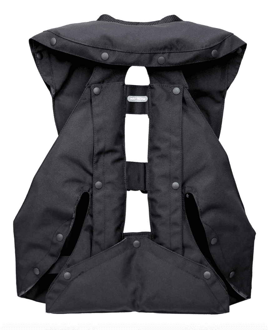 Back view of the Black Hit Air SV3 Airbag Vest on a white background