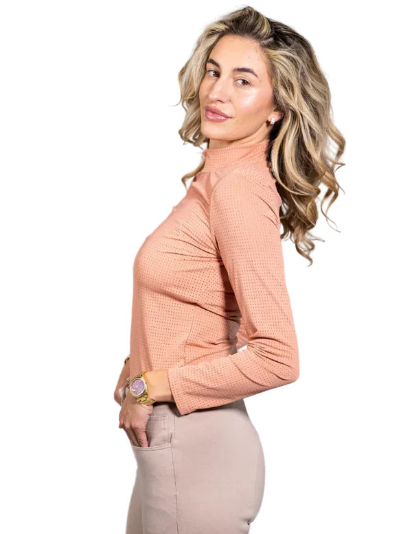 Front view of the Bellini Equisite Alesia Perforated Long Sleeve Shirt on a white background