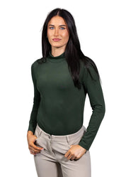 Front view of a female model wearing the Forest Equisite Alesia Perforated Long Sleeve Shirt on a white background