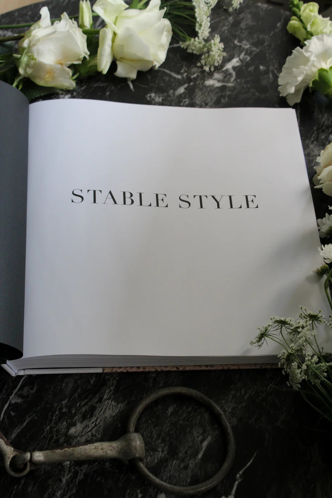 View of the title page of the Stable Style Book-Volume III on a marble and flower background