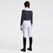 Back view of a female model wearing the Charcoal Cavalleria Toscana American Long Sleeve Competition Shirt on a plain background