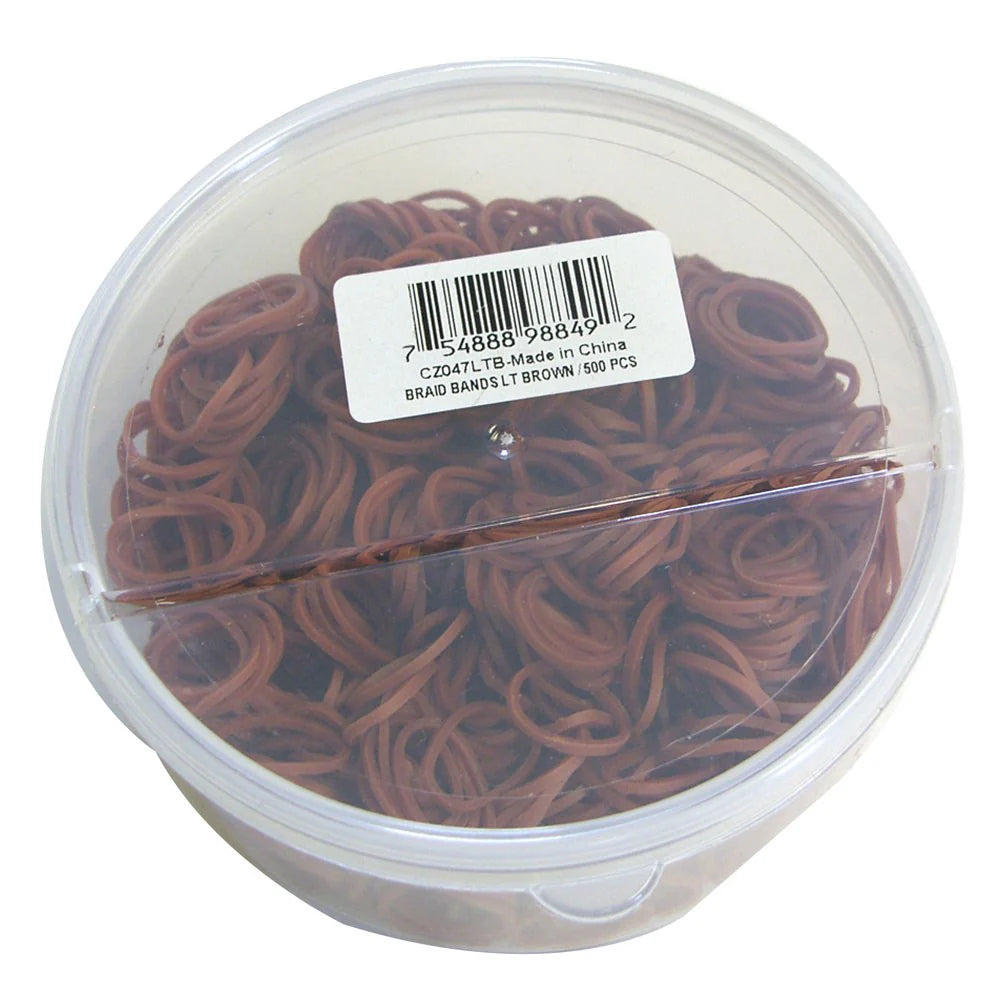 Full view of the container of 500 light brown Intrepid Braiding Bands on a white background