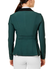 Back view of a female model wearing the Sycamore Green Equestrian Stockholm Classic Show Jacket on a plain background