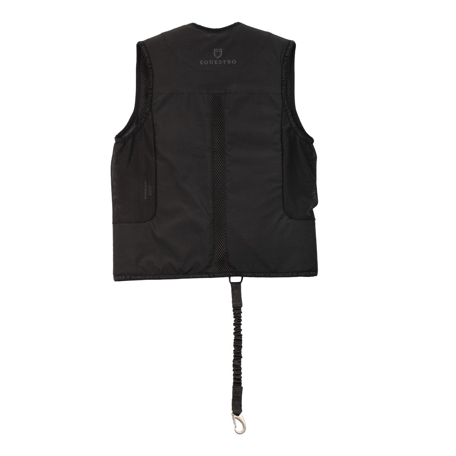 Back view of the Black Equestro Airbag Safety Vest on a plain background