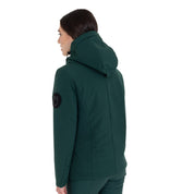 Angled back view of a female model wearing the Pine Grove Equestro Water & Wind Repellent Down Jacket on a plain background