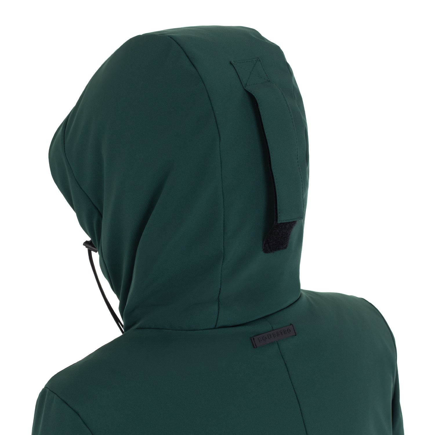 Close-up back view of the hood on the Pine Grove Equestro Water & Wind Repellent Down Jacket on a plain background