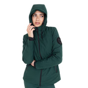 Front view of a female model wearing the Pine Grove Equestro Water & Wind Repellent Down Jacket on a plain background