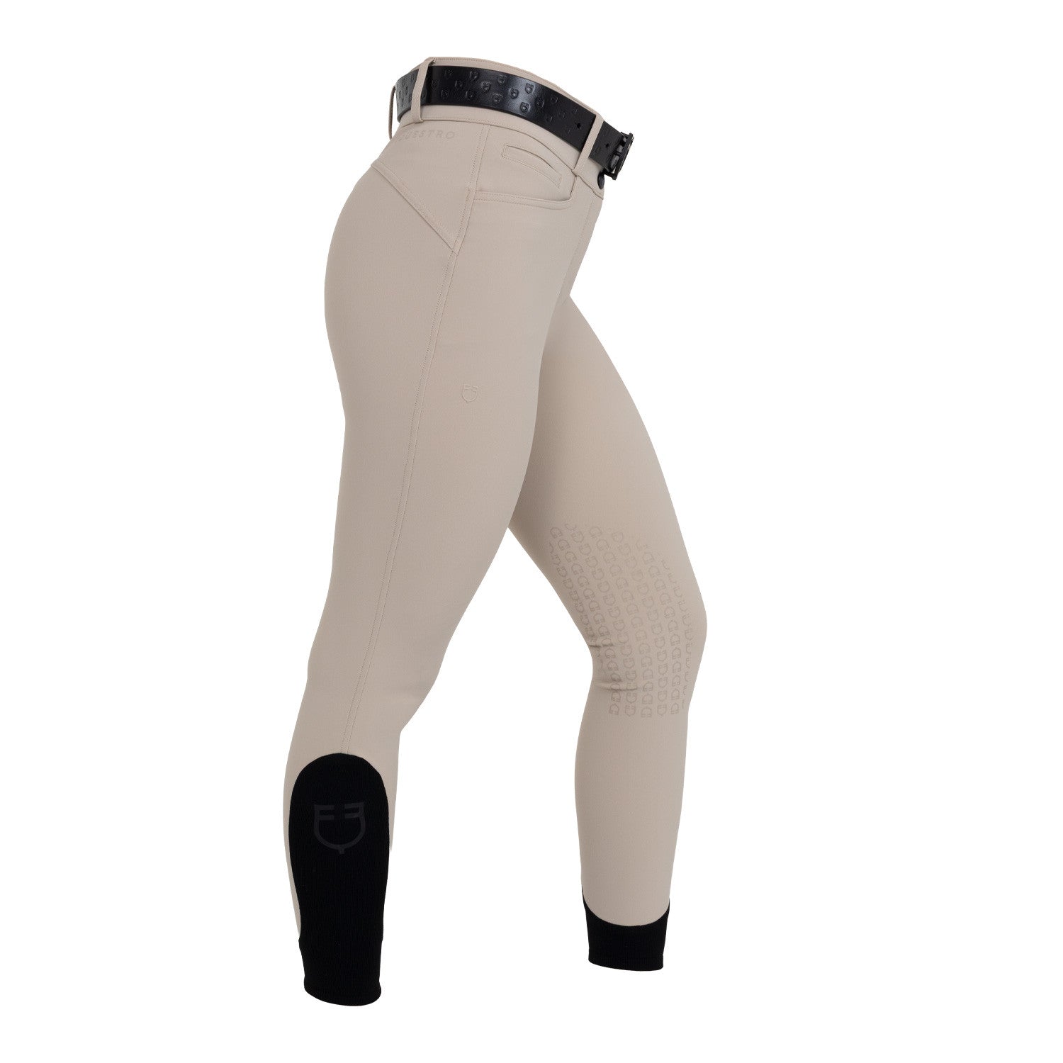 Side view of the Cobblestone Equestro High-Waisted Knee Grip Breeches on a plain background