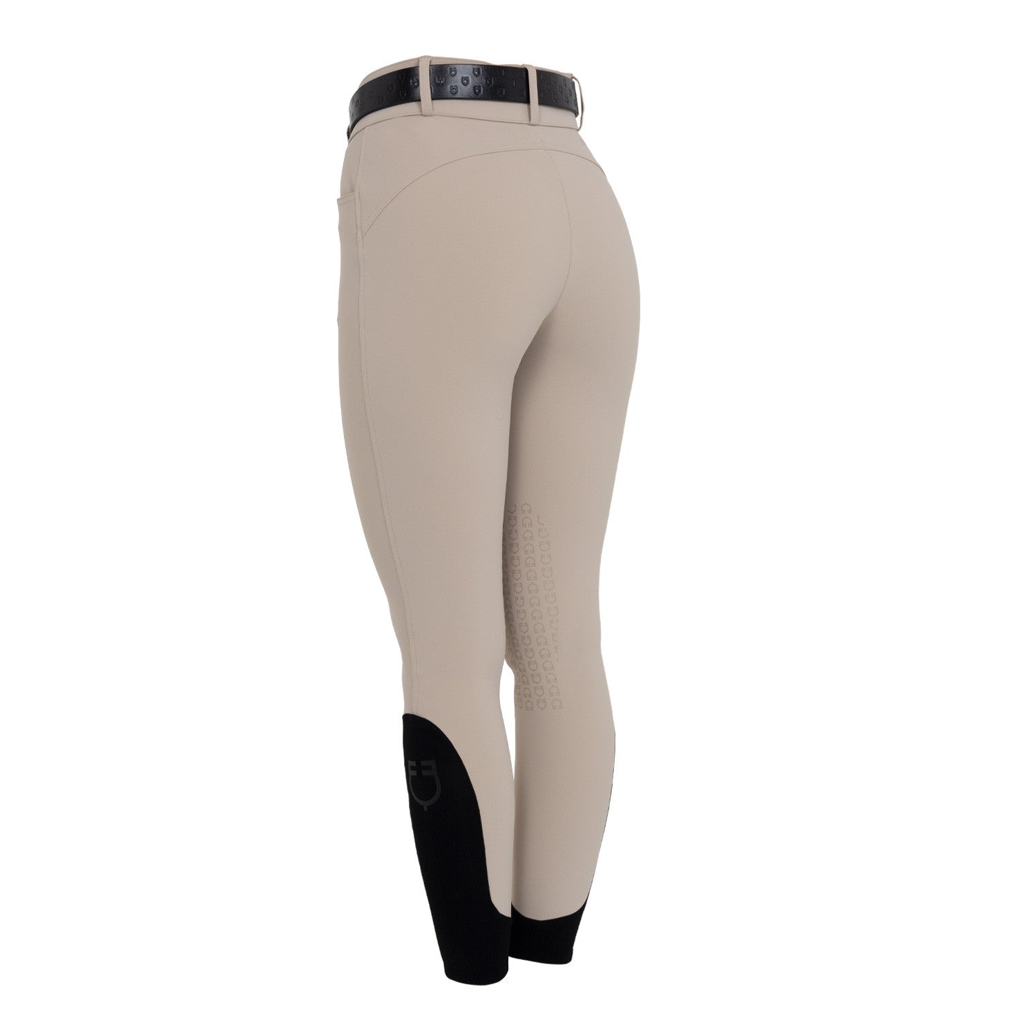 Angled back view of the Cobblestone Equestro High-Waisted Knee Grip Breeches on a plain background