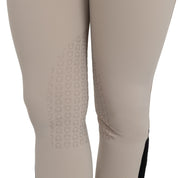 Close-up view of the silicone grip on the Cobblestone Equestro High-Waisted Knee Grip Breeches on a plain background
