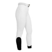 Side view of the White Equestro High-Waisted Full Grip Breeches on a plain background