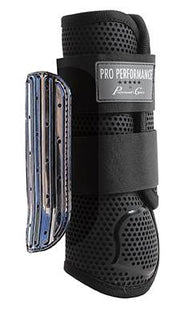 View of a deconstructed Black Professional's Choice Performance Elite Cross Country Front Boot on a white background