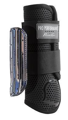 View of a deconstructed Black Professional's Choice Performance Elite Cross Country Front Boot on a white background