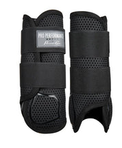 View of a pair of Black Professional's Choice Performance Elite Cross Country Front Boots on a white background