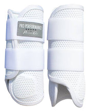 View of a pair of White Professional's Choice Performance Elite Cross Country Front Boots on a white background