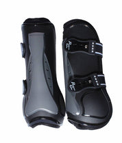 Side-by-side back and side view of the black TPU Professional's Choice Pro Performance Open Front Boots on a white background