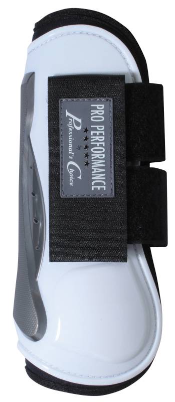 Side view of a White Hook & Loop Professional's Choice Pro Performance Open Front Boot on a white background