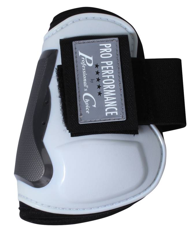 Side view of a white Professional's Choice Pro Performance Open Rear Boot on a white background