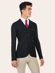 Angled front view of a male model wearing the Black RJ Classics Hudson Men's Mesh Coat on a plain background