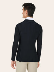 Back view of a male model wearing the Black RJ Classics Hudson Men's Mesh Coat on a plain background