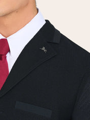 Close-up front view of the lapel on the Black RJ Classics Hudson Men's Mesh Coat on a plain background