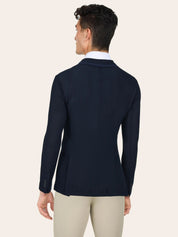 Back view of a male model wearing the Navy RJ Classics Hudson Men's Mesh Coat on a plain background