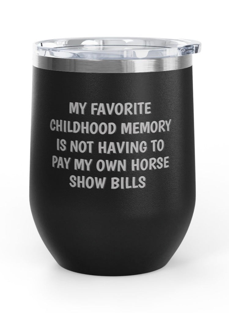 Front view of the Black Childhood Memory Unsustainable Equestrian Wine Tumblers on a plain background