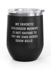 Front view of the Black Childhood Memory Unsustainable Equestrian Wine Tumblers on a plain background