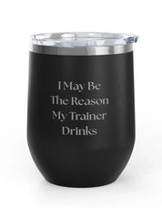 Front view of the Black Trainer Drinks Unsustainable Equestrian Wine Tumblers on a plain background
