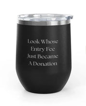 Front view of the Black Entry Free Unsustainable Equestrian Wine Tumblers on a plain background
